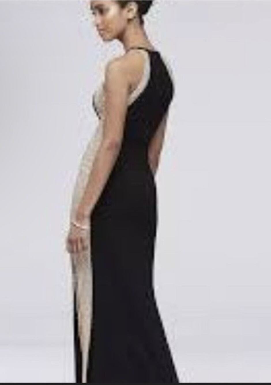 Xacape Black Caviar Beaded Illusion Side Maxi Gown Size 2 Racerback High Neck